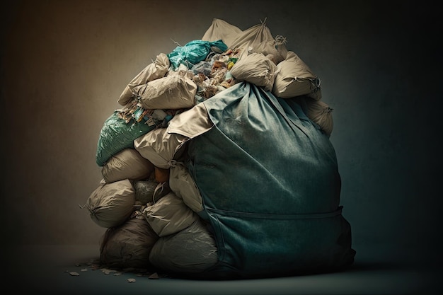 Dostawa śmieci na wysypisko przepełnionych śmieci w pomarszczonych workach