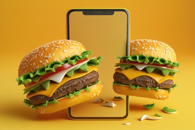 Zdjęcie dostawa żywności online hamburgery na smartfonie ai generation