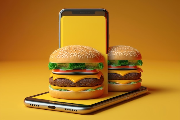 Zdjęcie dostawa żywności online hamburgery na smartfonie ai generation