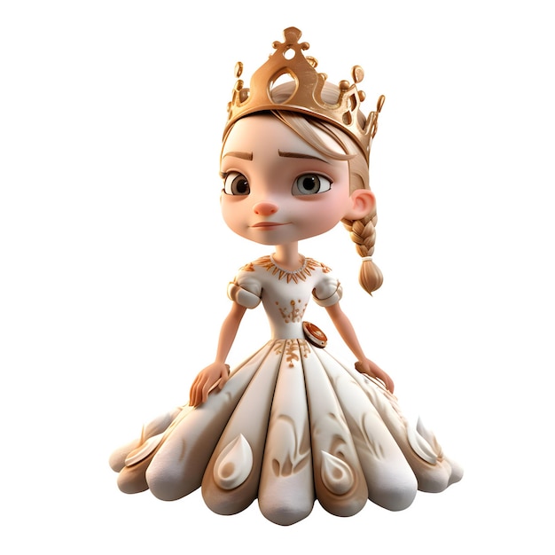 Dostojna królowa 3D z koroną i berłem na białym tle