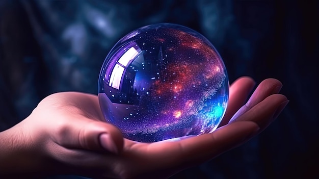 Doświadcz zniewalającego zaklęcia kryształowej kuli, która odkrywa zawoalowane sekrety przyszłości Poprzez jej mistyczne spojrzenie rozwija się nieznane Wygenerowane przez AI