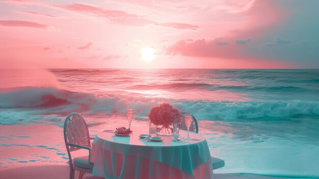 doświadczenie morskiego pikniku ustawić stół na zewnątrz o zachodzie słońca na plaży