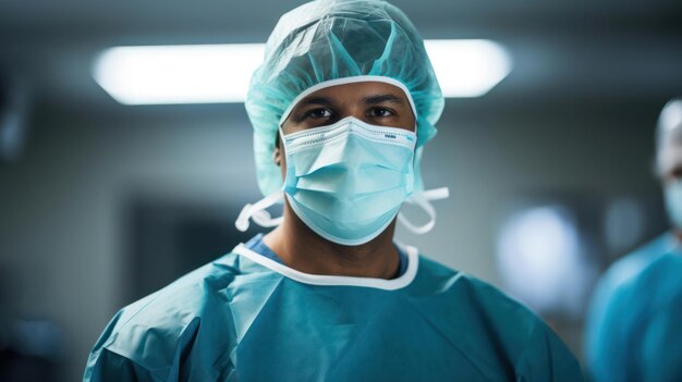 Doświadczony chirurg w stroju operacyjnym uosabiającym biegłość i troskę w chirurgii