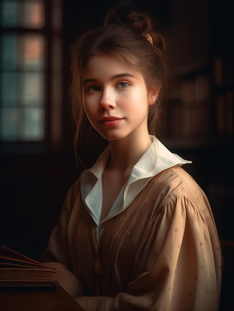 Dosyć młodej nastoletniej dziewczyny rocznika oświetleniowy portret czysty piękny studyjny strzał artystyczny portret ai