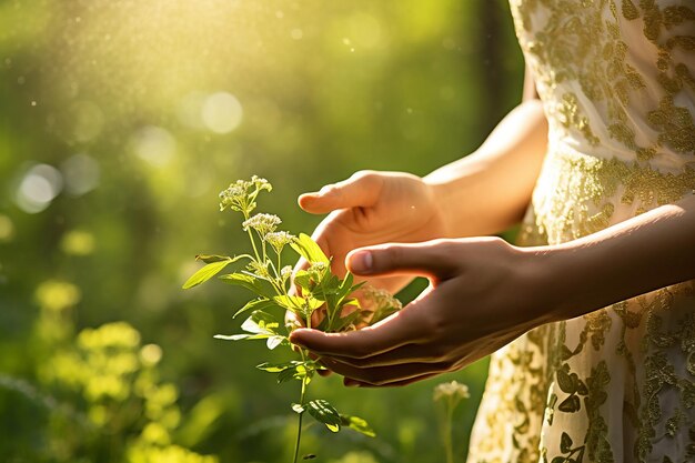 Zdjęcie dotknięte dzikimi roślinami, naturą, łagodną ręką