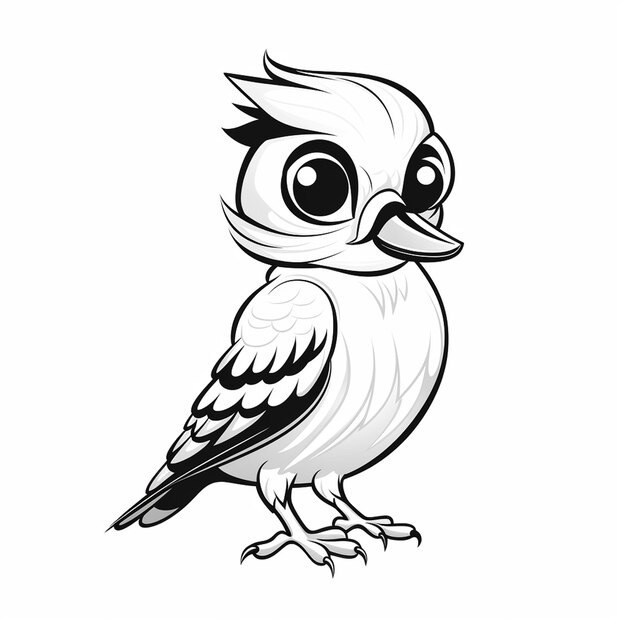 Zdjęcie downy woodpecker uroczy kawaii uroczy anioł płaska książka do malowania kawaii line art