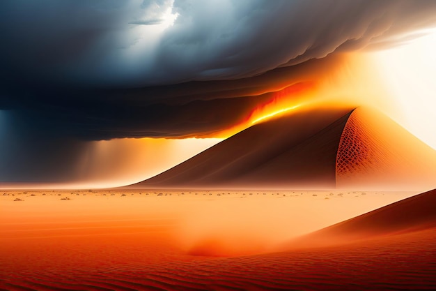 Dramatyczna burza piaskowa w pustyni burza burzowa błyskawica abstrakcyjne tło