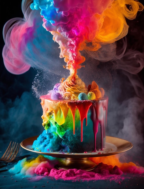 Dramatyczna, dynamiczna fotografia kulinarna, dziwaczne ciasto, generujące sztuczną inteligencję