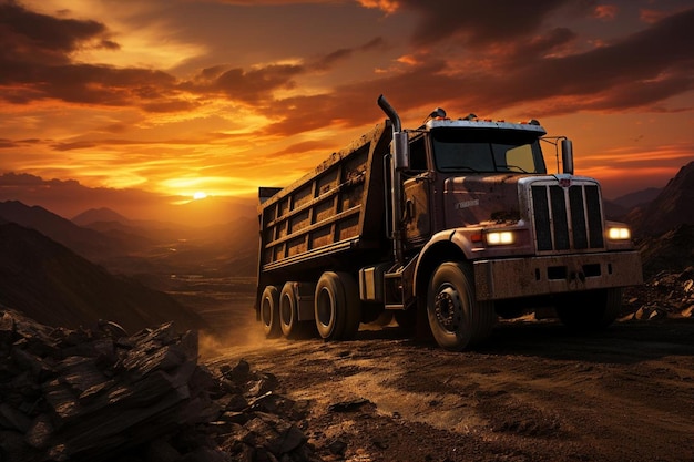 Dramatyczna sylwetka ciężarówki na tle zachodzącego słońca Najlepsze zdjęcie ciężarówki