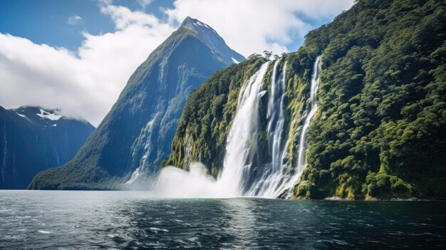 Dramatyczne fjordy i kaskadowe wodospady Milford Sound Nowa Zelandia