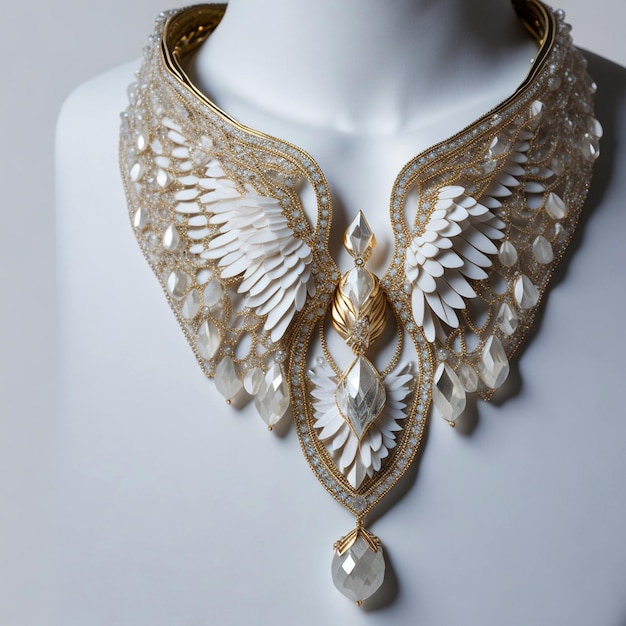 dramatyczne złoto białe złotoelegancki kryształ perła kwarcu ludzki anioł wyposażony naszyjnik w stylu kołnierza