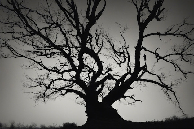 Dramatyczny czarno-biały krajobraz drzew