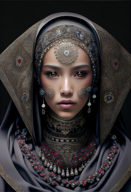 dramatyczny portret kobiety na ciemnym tle w steampunkowym stylu fantasy wykonanym za pomocą Generative AI
