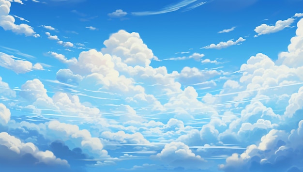 Dramatyczny puszysty bia?y Chmury na niebie Przyroda w tle Anime Manga s?oneczny Heaven's with bright
