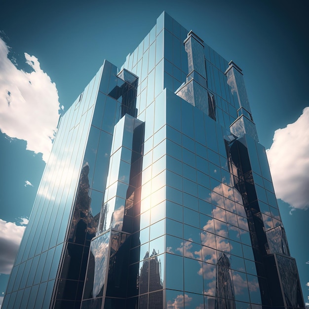 Drapacze chmur ciemna fasada budynku światła miasta odbicie na szkle Generative AI