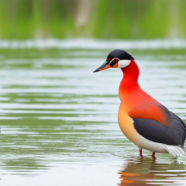 dreamshaper_v7_color_full_hooded_grebe_bird_stands_in_the_beau_Photo Ai Generated