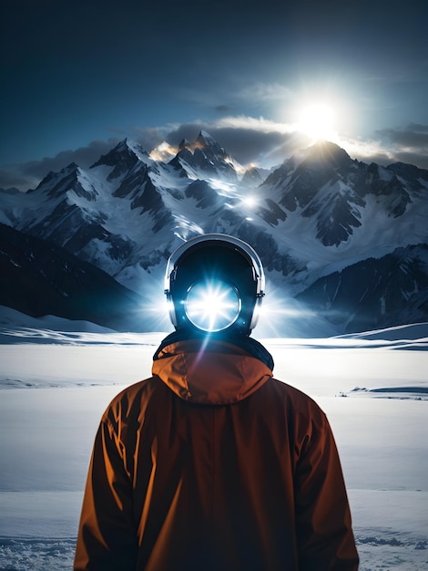 DreamShaper_v7_Person_wearing_headlight_facing_towards_snow_mo_0