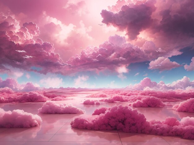 Dreamy Skies Różowy Magenta Fantastyczne chmury 3D na podłodze