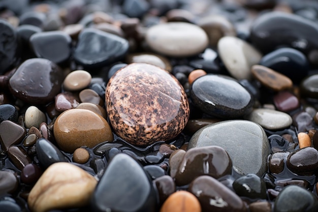 Drenched Beauty Upclose Encounter z selektywnym fokusem na Wet Pebble Beach AR 32