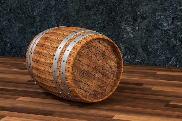 Drewniana beczka winnicy z ciemnym rdzawym tłem renderowania 3d