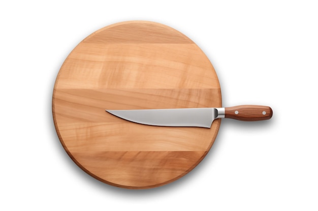 Drewniana deska do cięcia z izolowanym nożem na białym tle