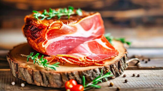 Drewniana deska do cięcia z kawałkami szynki Jamon Farm