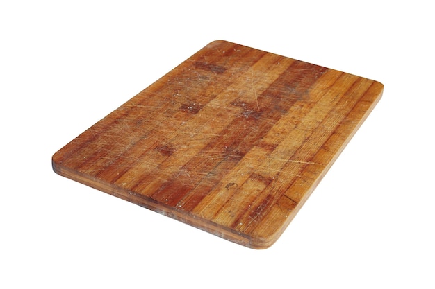 Drewniana deska do krojenia na białym tle Pusta powierzchnia do krojenia warzyw