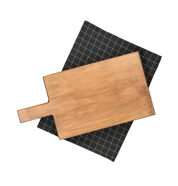 Zdjęcie drewniana deska i serwetka na białym tle