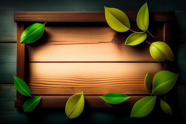 Drewniana deska z zielonymi liśćmi