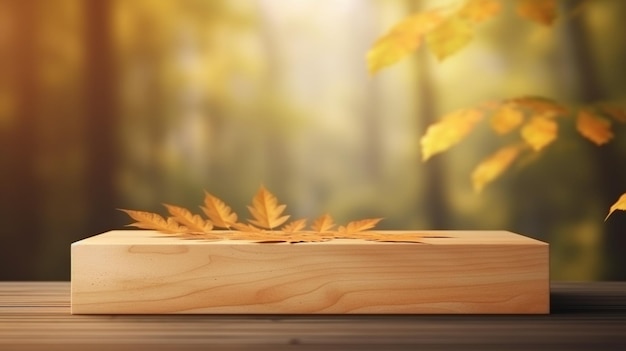 Drewniana deska z żółtym liściem jest w słoneczny dzień.
