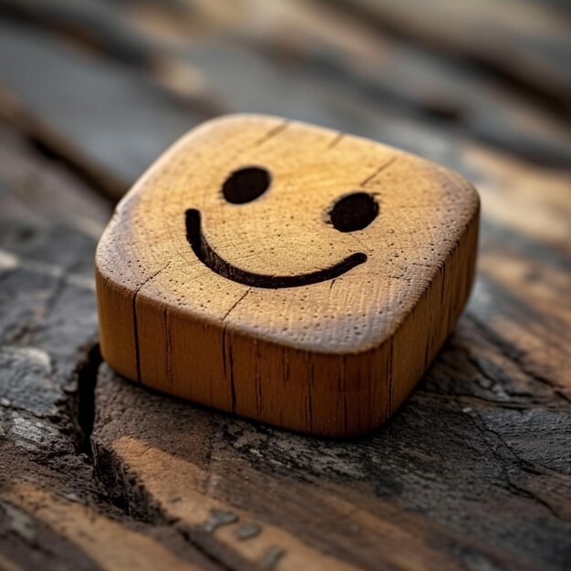 Zdjęcie drewniana etykieta z uśmiechniętą twarzą pozytywna opinia dzień zdrowia psychicznego dla mediów społecznościowych
