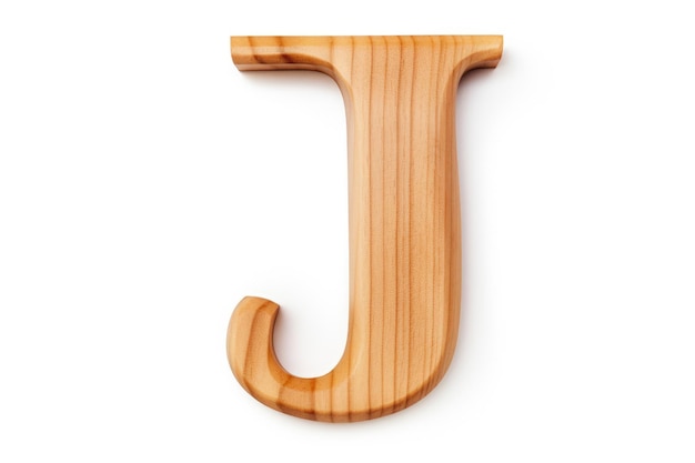 Drewniana litera alfabetu J na białym tle