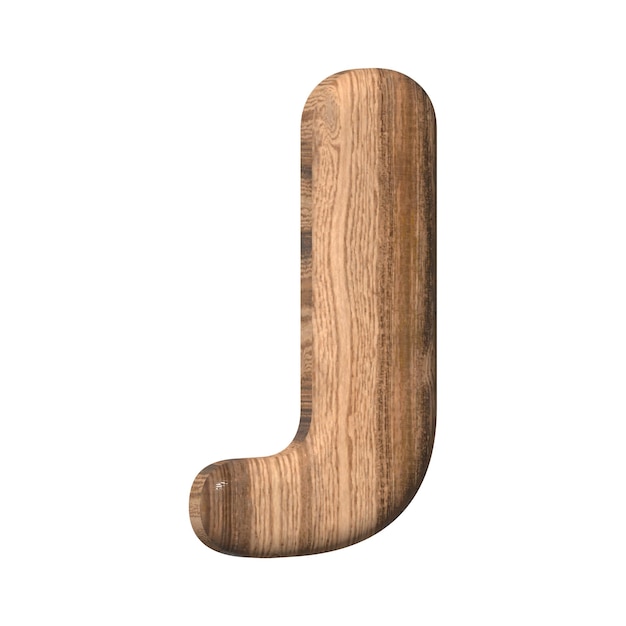 Drewniana litera J na białym tle 3d renderowana z brązową teksturą drewna 3d ilustracja