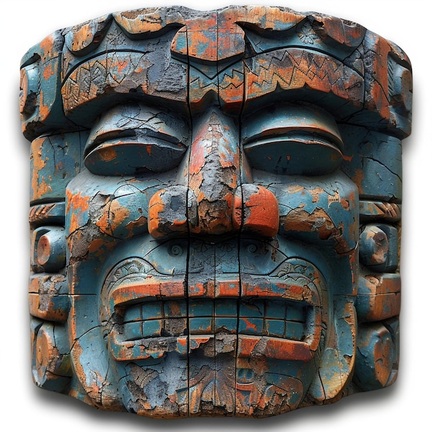 Drewniana maska z pomalowaną twarzą