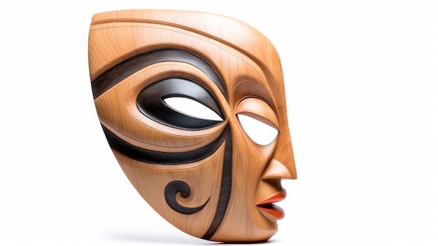 Drewniana maska z wyciętą twarzą