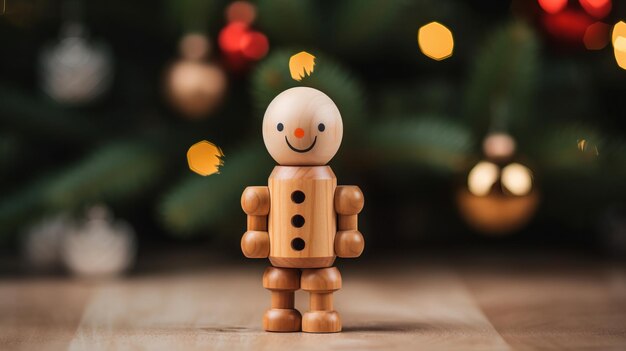 Zdjęcie drewniana noworoczna zabawka stoi na stole
