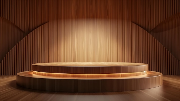 drewniana platforma podium prezentacja produktu tło abstrakcyjne krzywe tło podium dla luksusowej prezentacji produktu scena studio premium