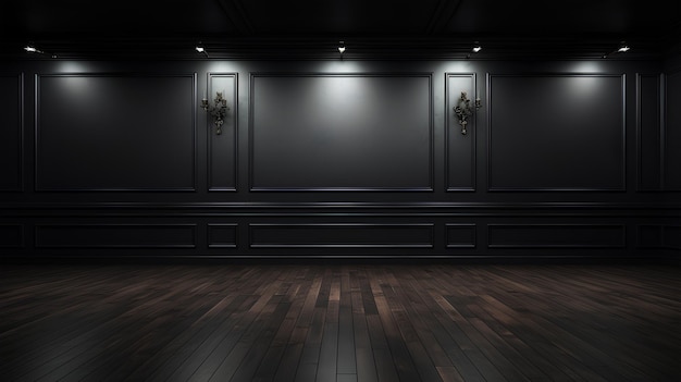 drewniana podłoga z ciemnym tłem ściany
