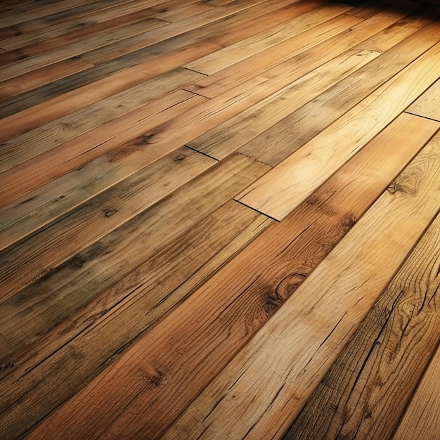drewniana podłoga z kwadratowym wzorem podłogi.