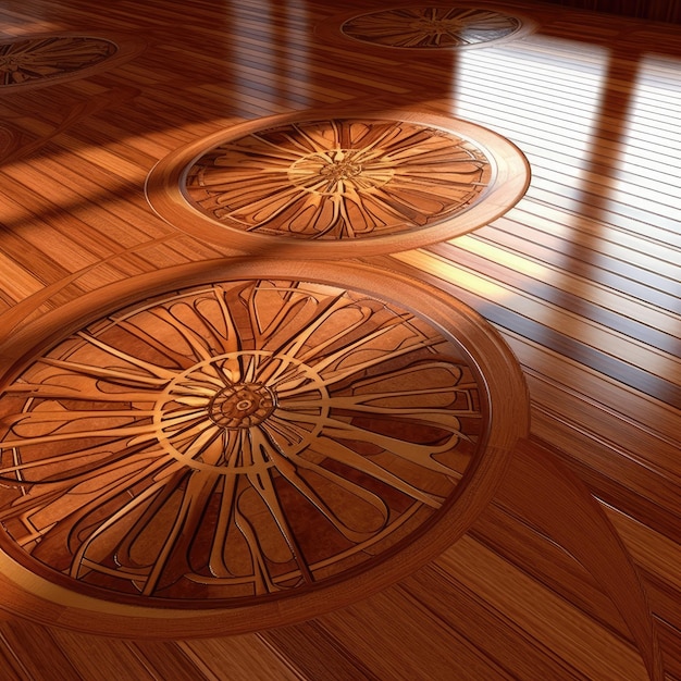 Drewniana podłoga z wzorem koła