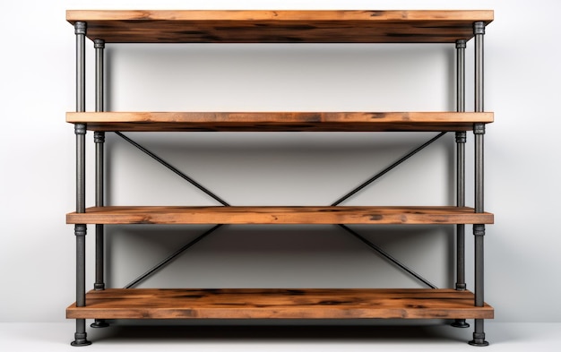 Drewniana półka z metalowymi rurkami Praktyczne rozwiązanie do przechowywania różnych przedmiotów