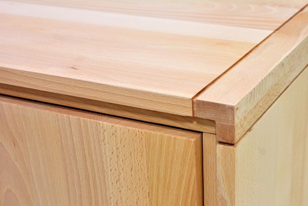 Drewniana powierzchnia komody Widok z bliska mebli z naturalnego drewna