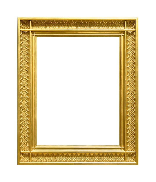 Drewniana ramka na zdjęcia w kolorze złotym na białym tle