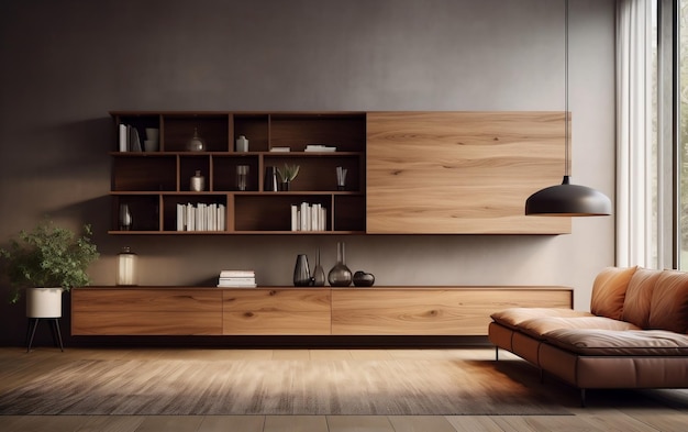 drewniana ściana elegancja gabinet w salonie projektuje generatywną sztuczną inteligencję