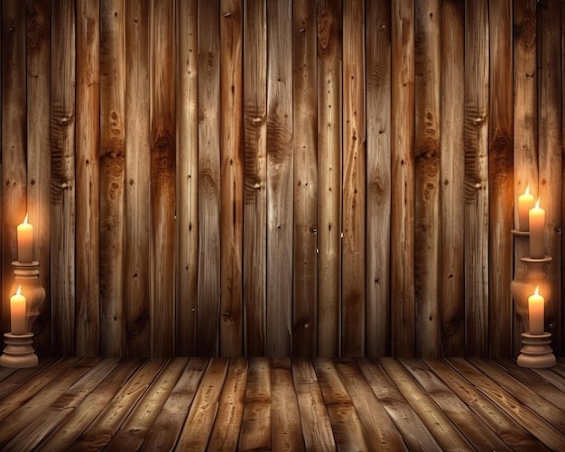 Drewniana ściana z drewnianą podłogą i drewnianą podłogą