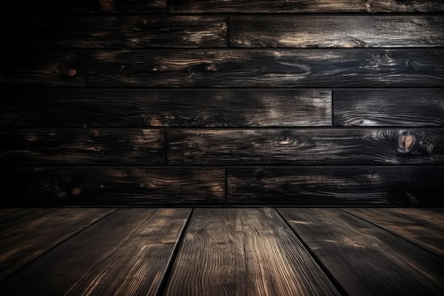 Drewniana ściana z generatywnym ai ciemnego tła