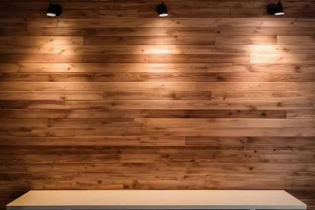 Drewniana ściana z włączonymi światłami w ciemności