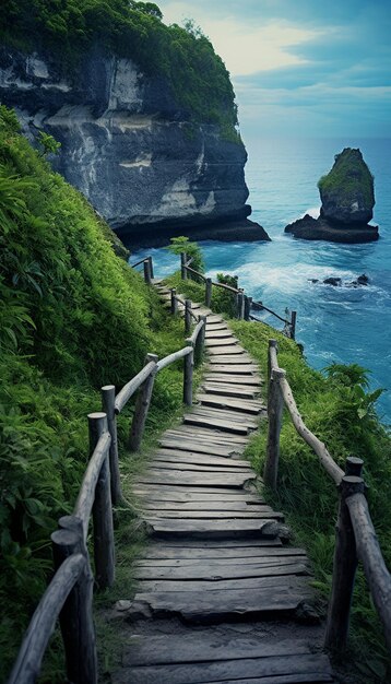 Drewniana ścieżka do świątyni Tanah Lot na Bali w Indonezji