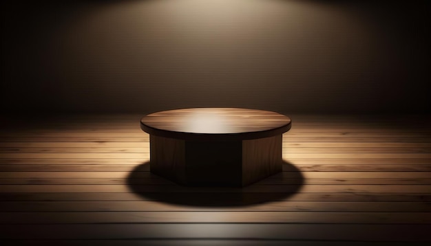 Drewniana tablica i drewniany stół do ekspozycji produktów i merchandisingu. Generowanie sztucznej inteligencji.