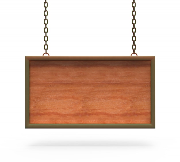 Drewniana tablica na wiszące na łańcuchach.